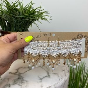 ‼️ White Lace Dangle Choker Fashion Necklace Set